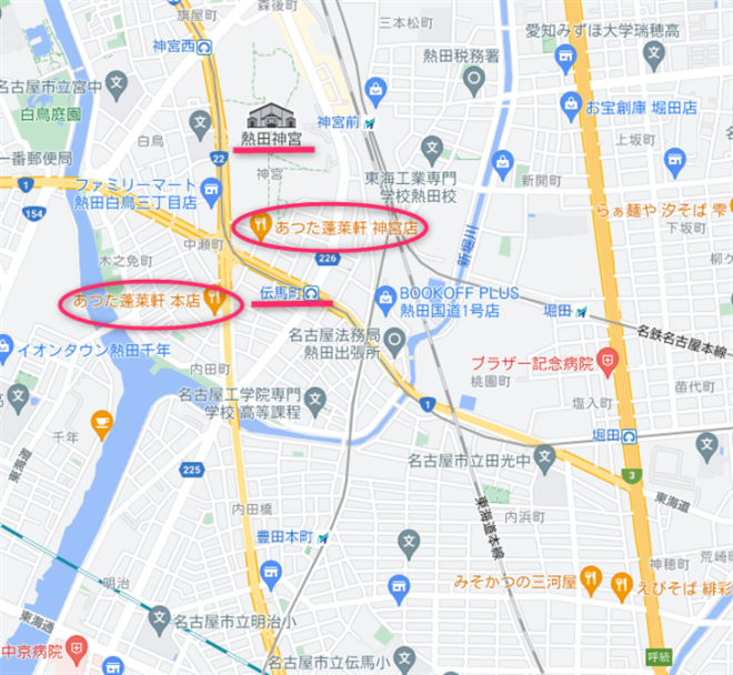 あつた蓬莱軒 本店と神宮店地図